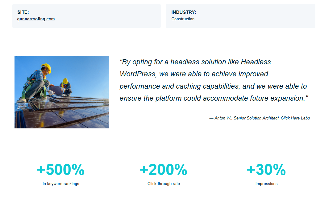 Gunner Roofing Case Study Keyword Rankings Growth on Headless