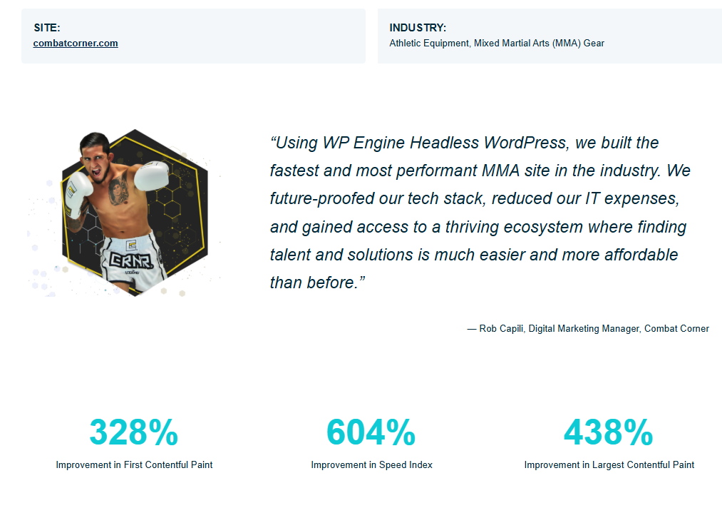Combat Corner Headless WordPress First Contentful Paint Benchmark